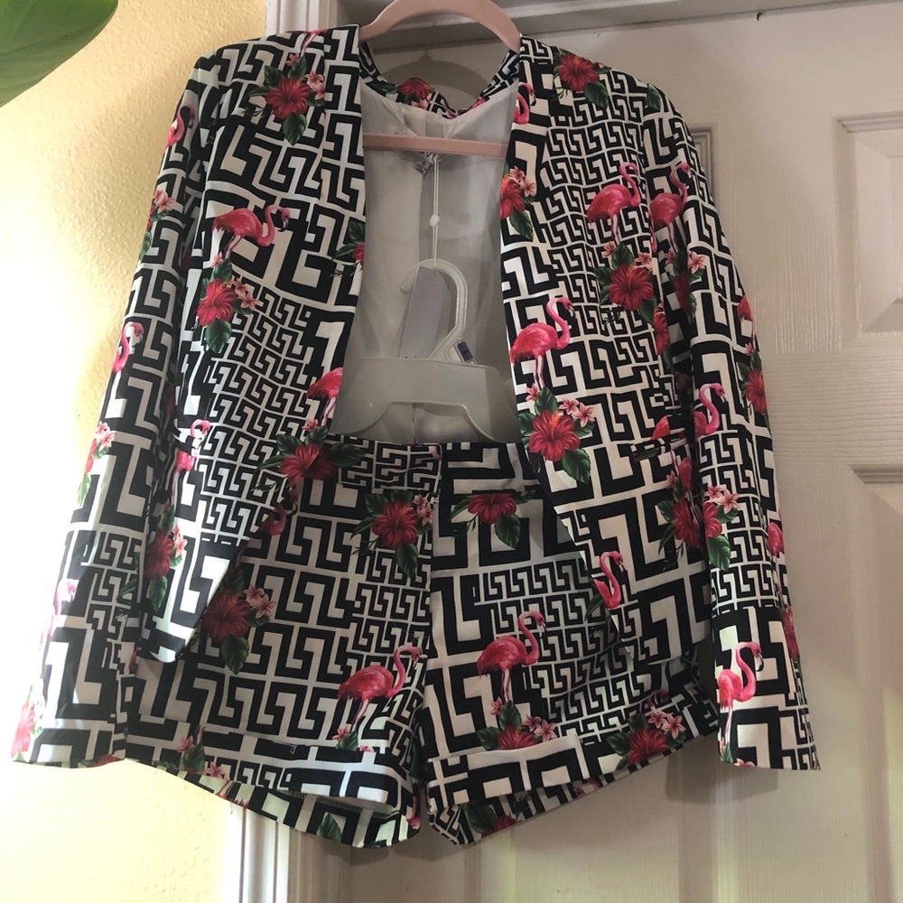 Patterned blazer and short set